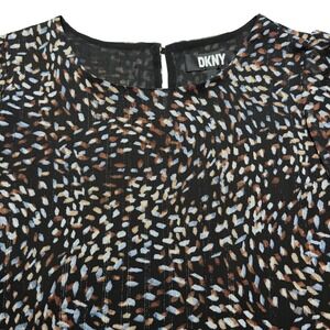 DKNY‎ Womens Size Large Multicolor Blouse Metallic Print Short Sleeve Top
